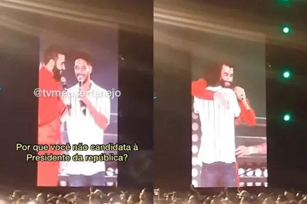 Gusttavo Lima é questionado por fã no Mineirão sobre candidatura a presidente (Reprodução: Intagram TV Meu Sertanejo)