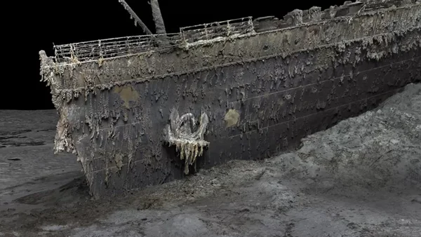 Imagem colorida de um mapeamento 3D do Titanic - Metrópoles