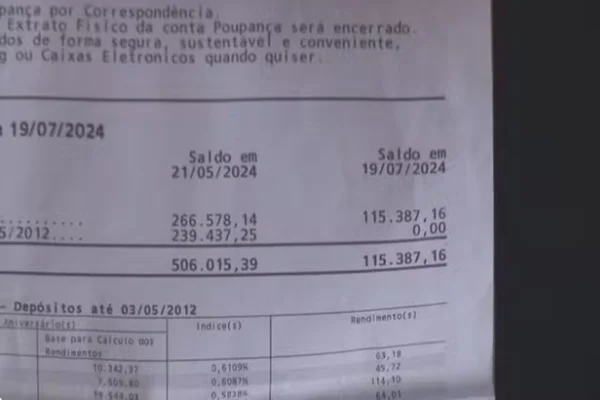 Imagem colorida de extrato bancário - Metrópoles