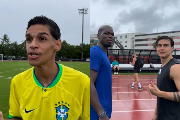 Foto colorida de Pogba e Dybala e lvua de pedreiro - Metrópoles