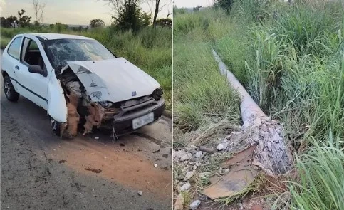 Recém-nascido morre após carro bater em poste, na GO 040, em Goiás