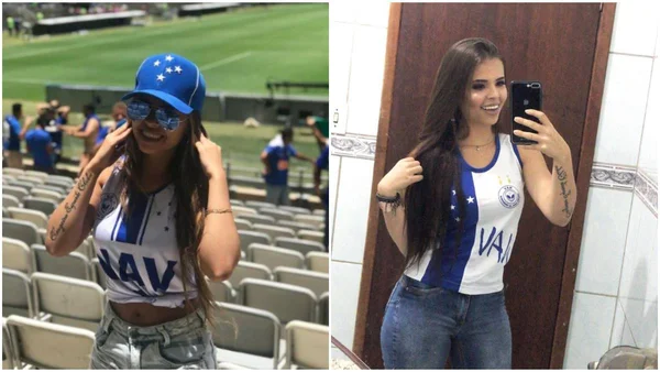 montagem de duas fotos coloridas de menina branca com longo cabelo castanho