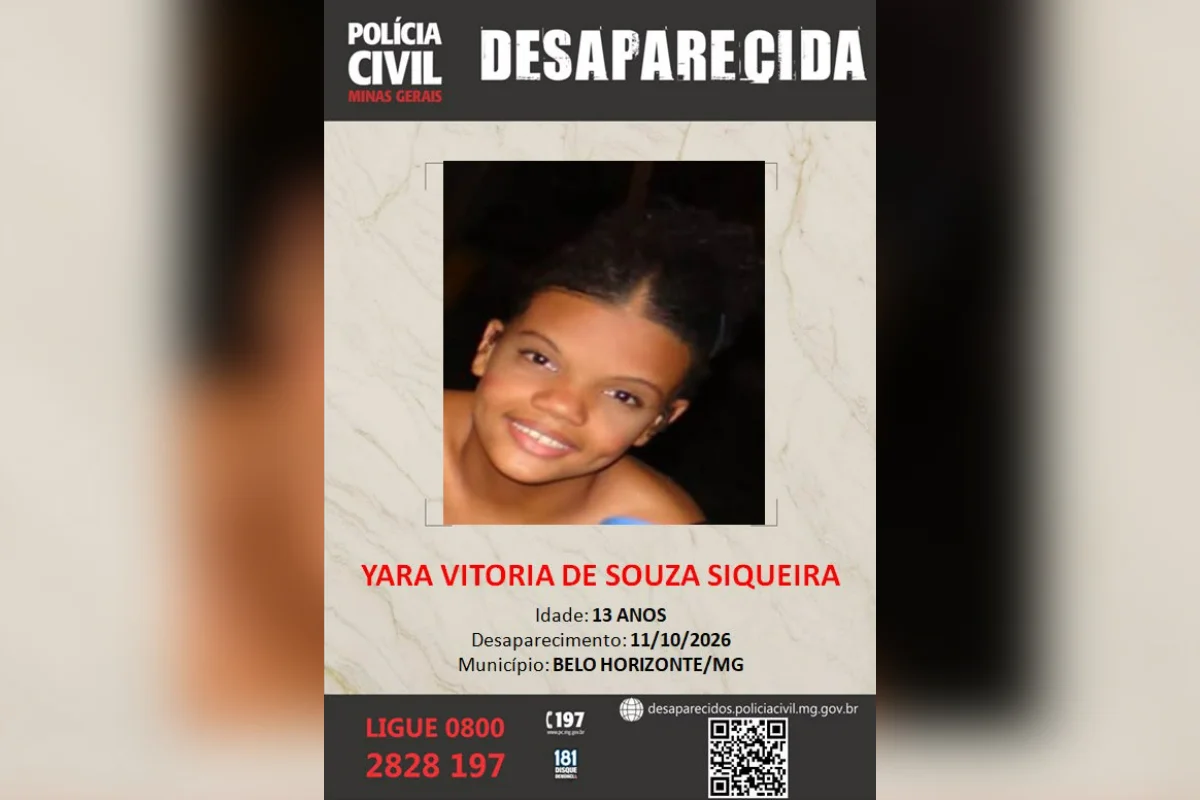 Polícia Civil de MG investiga desaparecimento de adolescente de 13 anos