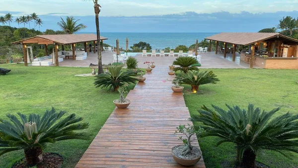 Área de lazer da casa em que Lula se hospedou, no sul da Bahia