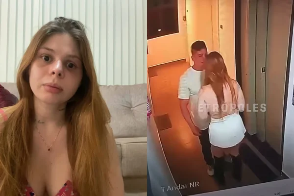 Imagem colorida de montagem com médica do lado esquerdo e a mesma mulher de costas com o ex-namorado do lado direito. Metrópoles
