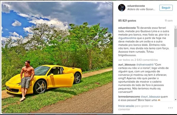 Eduardo Costa admite ter traído e manda recado a “amigos falsos”