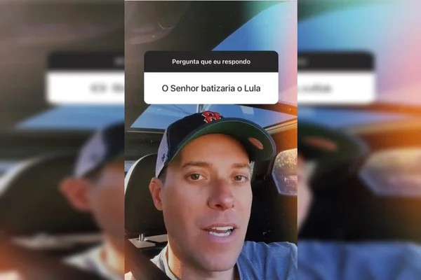 Print de tela de um vídeo em que o pastor evangélico André Valadão fala sobre batismo de Lula - Metrópoles