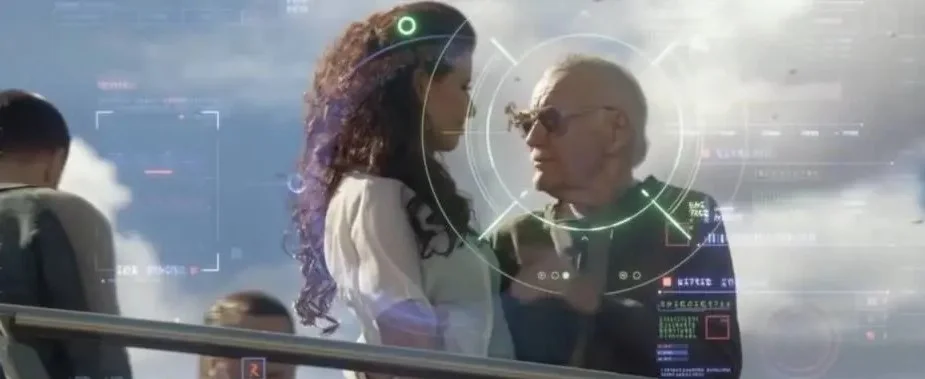 Guardiões da Galáxia (2014): Aqui Lee é espiado flertando com uma moça Guardiões da Galáxia (2014): Aqui Lee é espiado flertando com uma moça