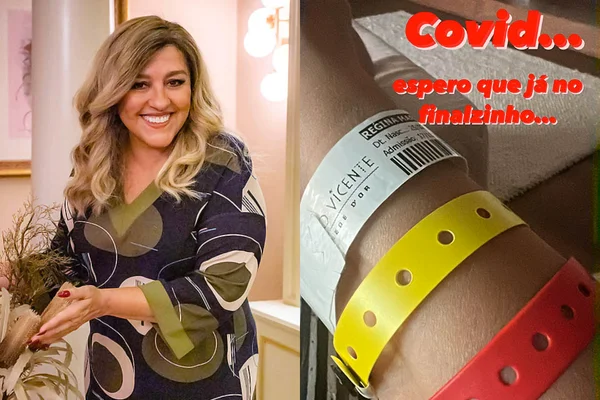 À esquerda, Regina Casé como Zoé em Todas as Flores; à direita, atriz posta foto com pulseiras de hospital anuncia que está com Covid-19 - Metrópoles