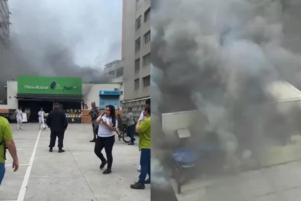 Imagem colorida do incêndio que atingiu mercado em Santos - Metrópoles