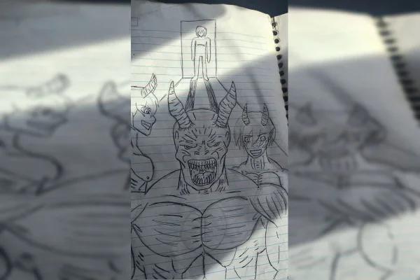 Imagem mostra uma folha com desenhos - Metrópoles