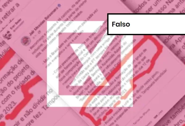 Imagem colorida com postagem falsa contra o presidente Jair Bolsonaro