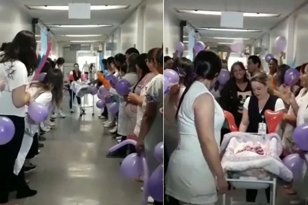 Bebê que nasceu com 560 gramas recebe alta e festa em hospital