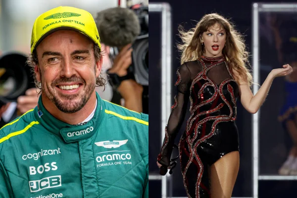 Imagem colorida de Taylor Swift e Fernando Alonso- Metrópoles