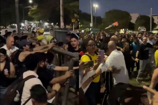 Montagem com fotos coloridas de briga generalizada no campus da UFRN - Metrópoles