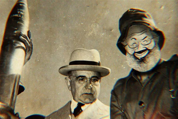 colagem em preto e branco com rosto de personagem ao lado de getulio vargas - metrópoles