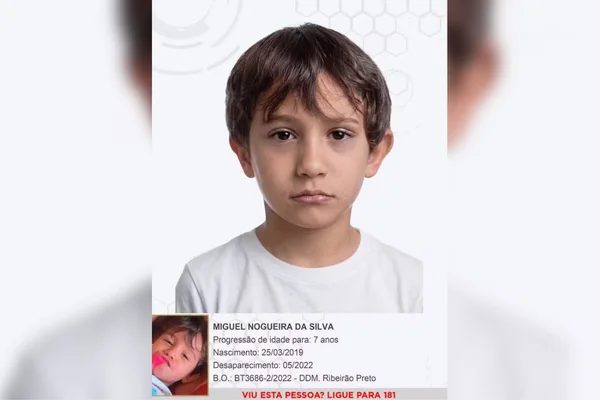 Imagem colorida de menino desaparecido desde 2022 após o pai matar a mãe - Metrópoles