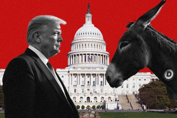Imagem colorida de Trump e Democratas - Metrópoles