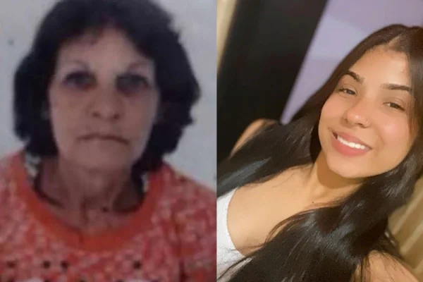 Imagem colorida de mulher de 65 anos à esquerda, identificada como Edna, e mulher de 17 anos à direita, identificada como Vitória
