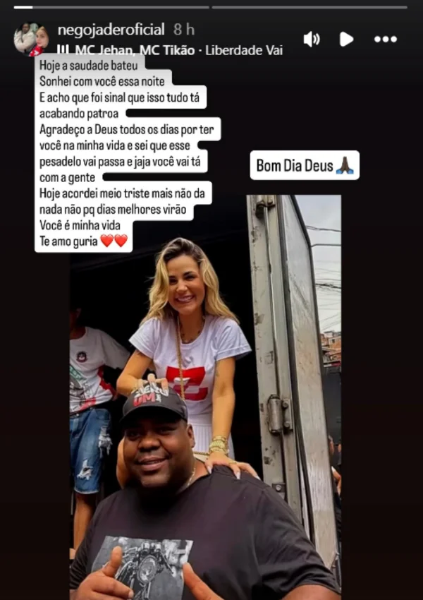 “Você é minha vida”, diz segurança de Deolane após sonhar com a influencer - destaque galeria “Você é minha vida”, diz segurança de Deolane após sonhar com a influencer - destaque galeria