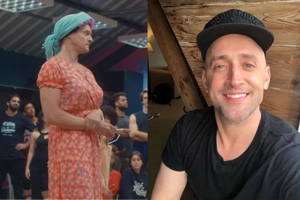 Montagem com foto de musical sobre Paulo Gustavo e selfie do ator
