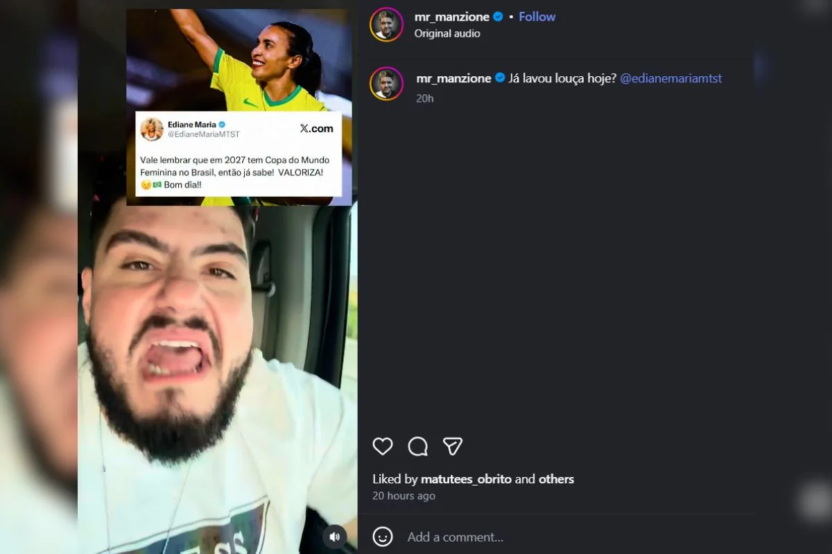 No vídeo,o influencer Henrique Manzione, conhecido como "Rei de Orlando", reagiu a uma postagem da deputada sobre a Copa do Mundo Feminina No vídeo,o influencer Henrique Manzione, conhecido como "Rei de Orlando", reagiu a uma postagem da deputada sobre a Copa do Mundo Feminina