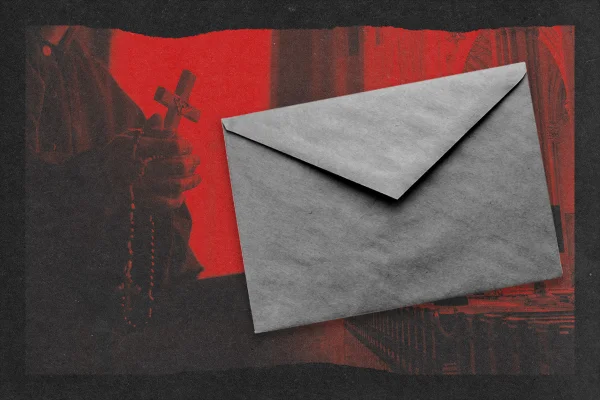 Arte sobre carta enviada à CNBB para cobrar atitude em relação a abusos de religiosos. Metrópoles