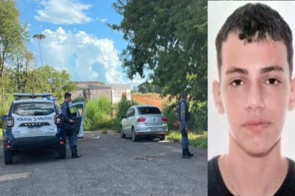 À esquerda, policiais procurando o adolescente. À direita,