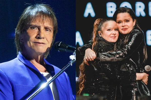 Fotos coloridas de Roberto Carlos e Maiara e Maraisa
