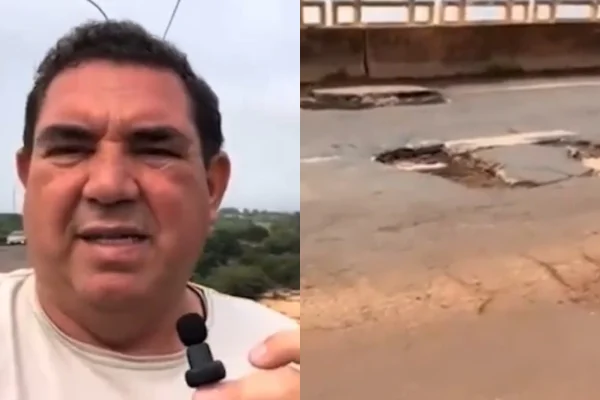 Imagem colorida, morador grava vídeo alertando sobre ponte um dia antes do desabamento - Metrópoles