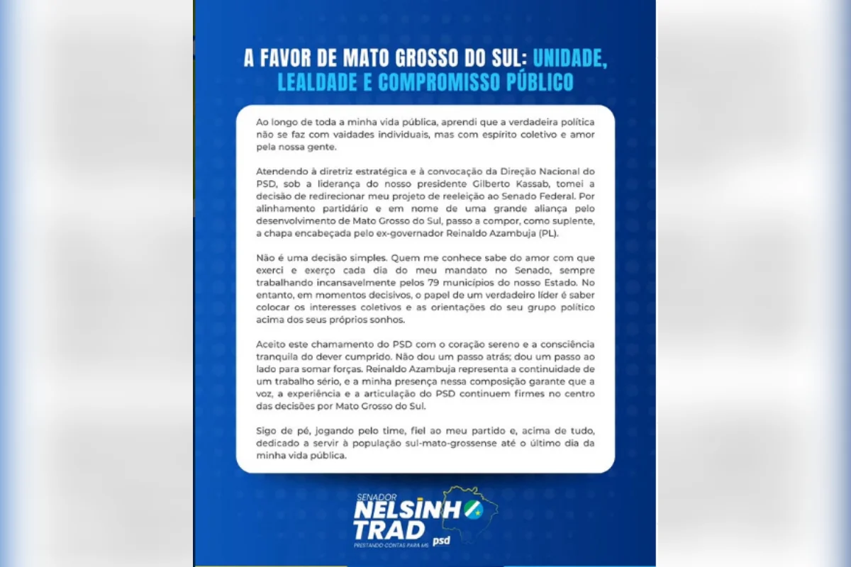 Nelsinho Trad desiste da reeleição ao Senado e será suplente do PL Nelsinho Trad desiste da reeleição ao Senado e será suplente do PL