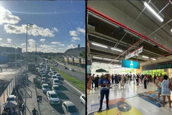 Imagem colorida, Motoristas por aplicativo se concentram em frente à Estação Mussurunga durante greve dos rodoviários- Metrópoles