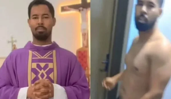 padre de batina e sem camisa