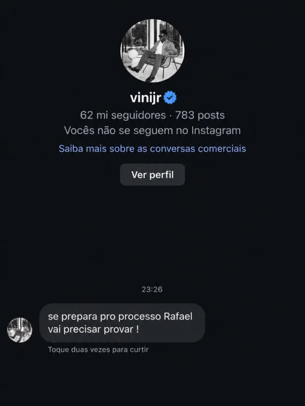 Influencer expõe print e diz que foi ameaçado por Vini Jr. - destaque galeria Influencer expõe print e diz que foi ameaçado por Vini Jr. - destaque galeria