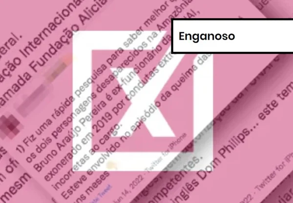 Imagem colorida de post enganoso sobre Dom Philips e Bruno Pereira