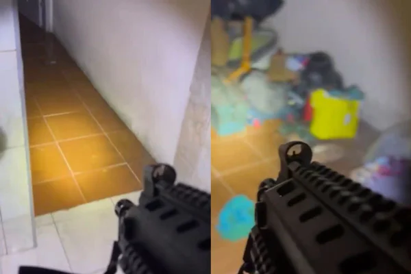 Montagem de duas imagens coloridas colocadas lado a lado mostram residência sob o ponto de vista do policial - Metrópoles