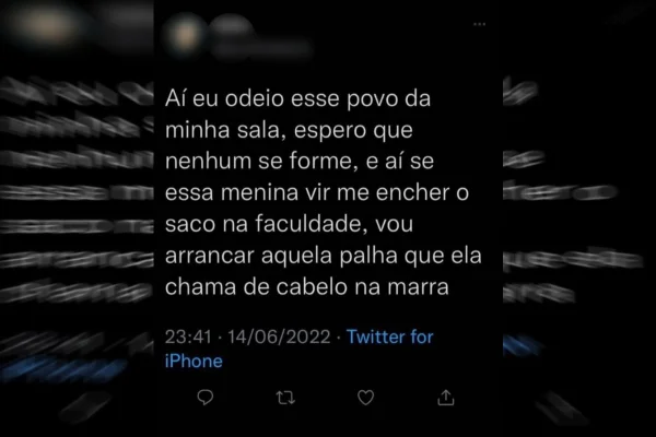 Discussão entre estudantes acaba em ofensa racista: “Cabelo de palha”