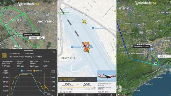 Sistemas de navegação registram momento em que duas aeronaves se encontram na manhã desta segunda no Aeroporto de Congonhas, em São Paulo - Metrópoles