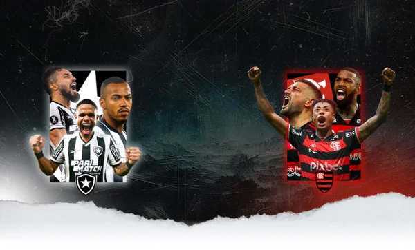 Arte colorida mostra jogadores de Botafogo e Flamengo