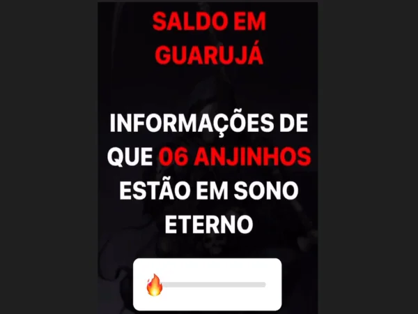 Imagem mostra print de postagem feita por influenciador da PM que diz "saldo em Guarujá: informações de que 06 anjinhos estão em sono eterno"