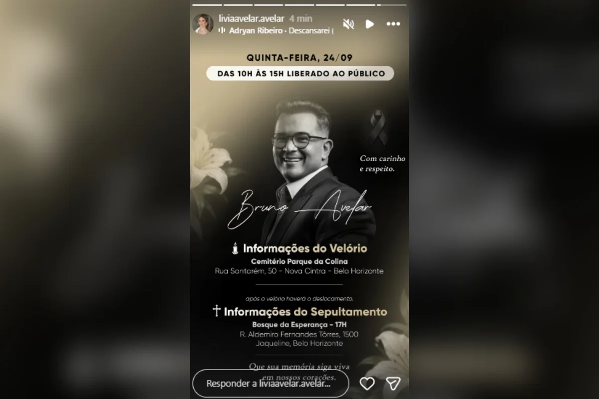 Anúncio do velório de Bruno Avelar Anúncio do velório de Bruno Avelar