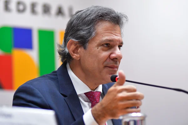 O ministro Fernando Haddad participa da coletiva de imprensa no Ministério da Fazenda, em Brasília - metrópoles