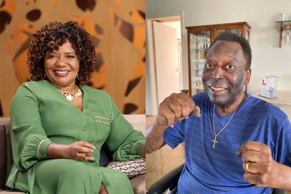 montagem com fotos de Margareth Menezes e Pelé - metrópoles