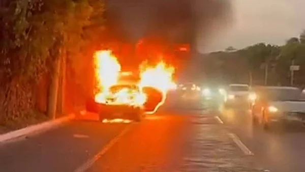 imagem colorida carro pega fogo marginal botafogo goiania