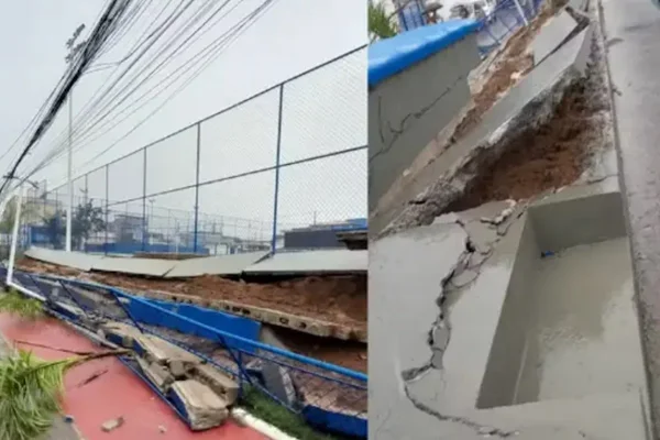 Parte de estrutura em complexo esportivo e de lazer cede após fortes chuvas em Salvador - Metrópoles