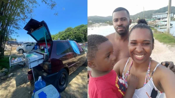 imagem colorida familia de SC transforma uno em motorhome