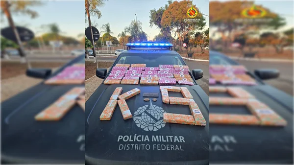 Drogas posicionadas em cima de uma capô - Metrópoles