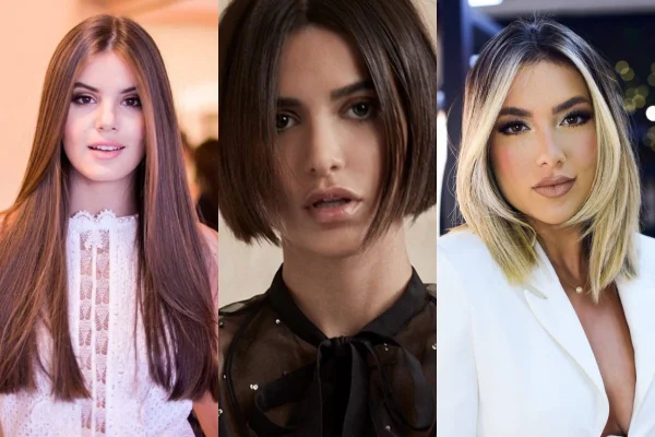 Montagem de mulheres com cortes de cabelo reto