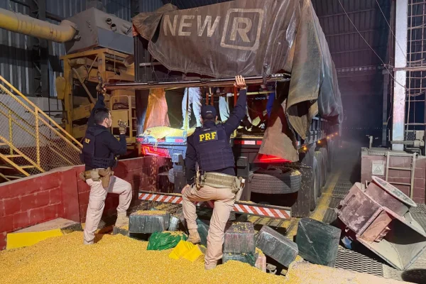 Imagem colorida,PRF apreende 450 tabletes de cocaína escondidos em carga de milho - Metrópoles