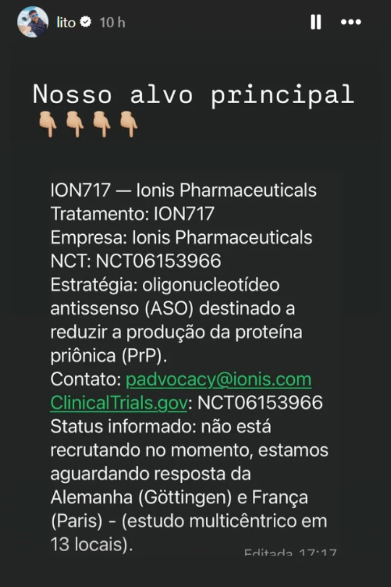 Apelo da esposa de Lito Sousa por vaga em tratamento experimental Apelo da esposa de Lito Sousa por vaga em tratamento experimental
